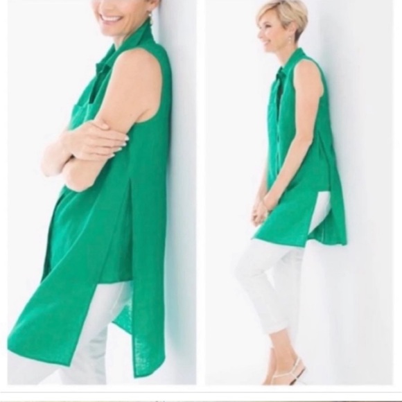 Chico's Washable linen Side Slit Tunic Top Shirt Natural tan Sz 0 (4) Small - Picture 12 of 13